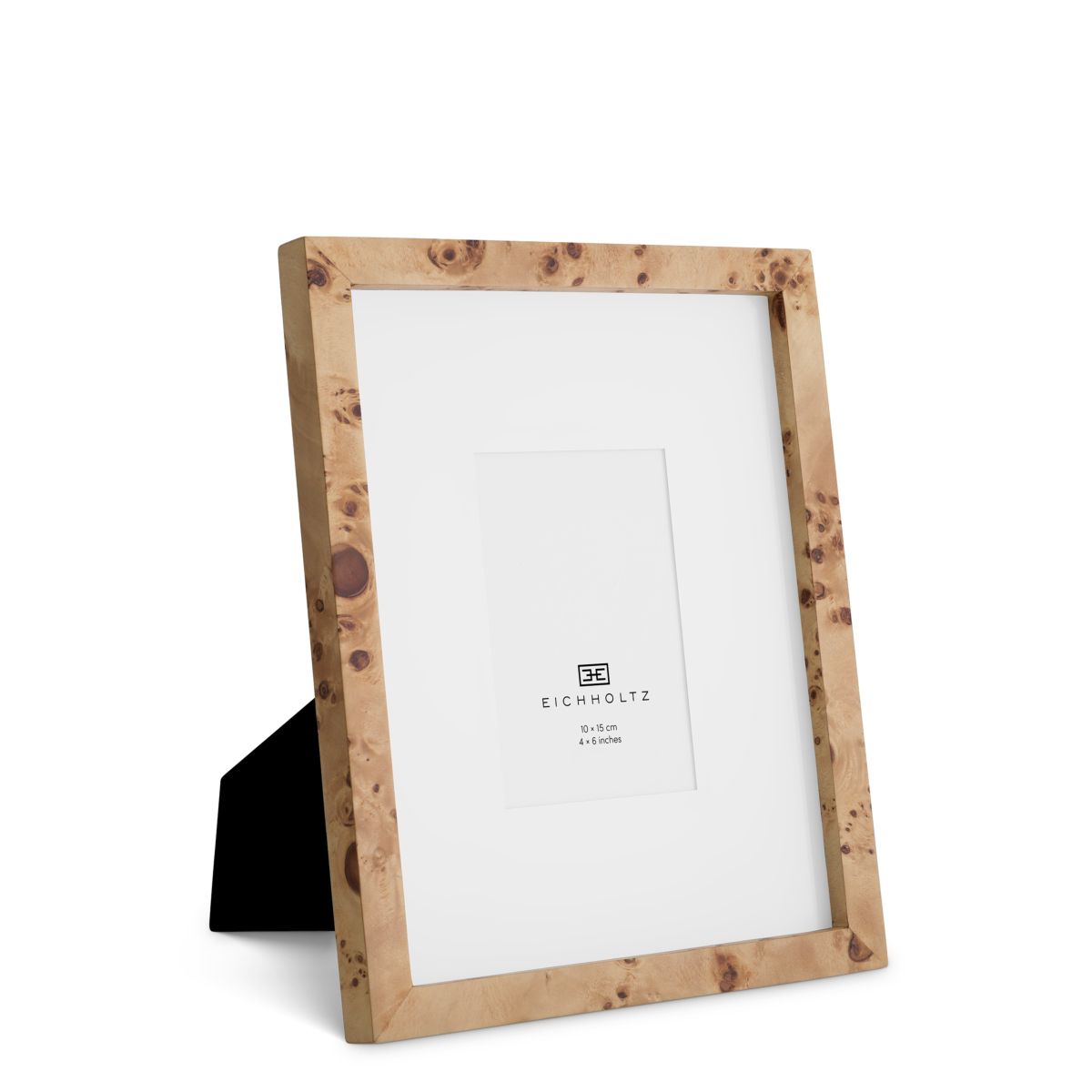 Burled wood photo frame with white boarder 