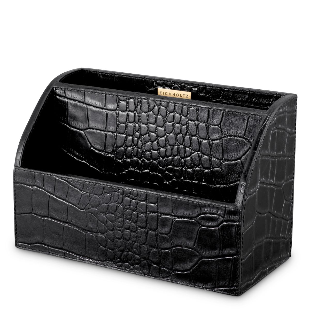 Black croc leather desk set, letter holder, pencil box and bin
