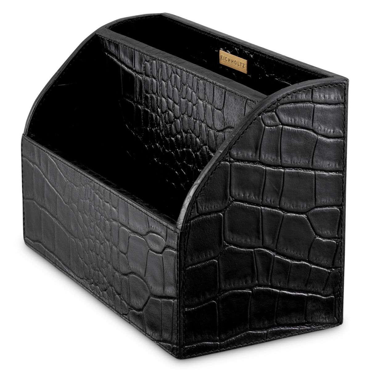 Black croc leather desk set, letter holder, pencil box and bin
