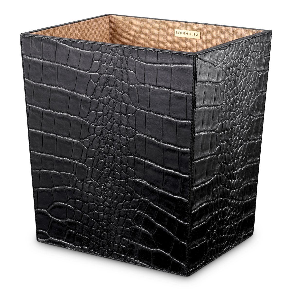 Black croc leather desk set, letter holder, pencil box and bin