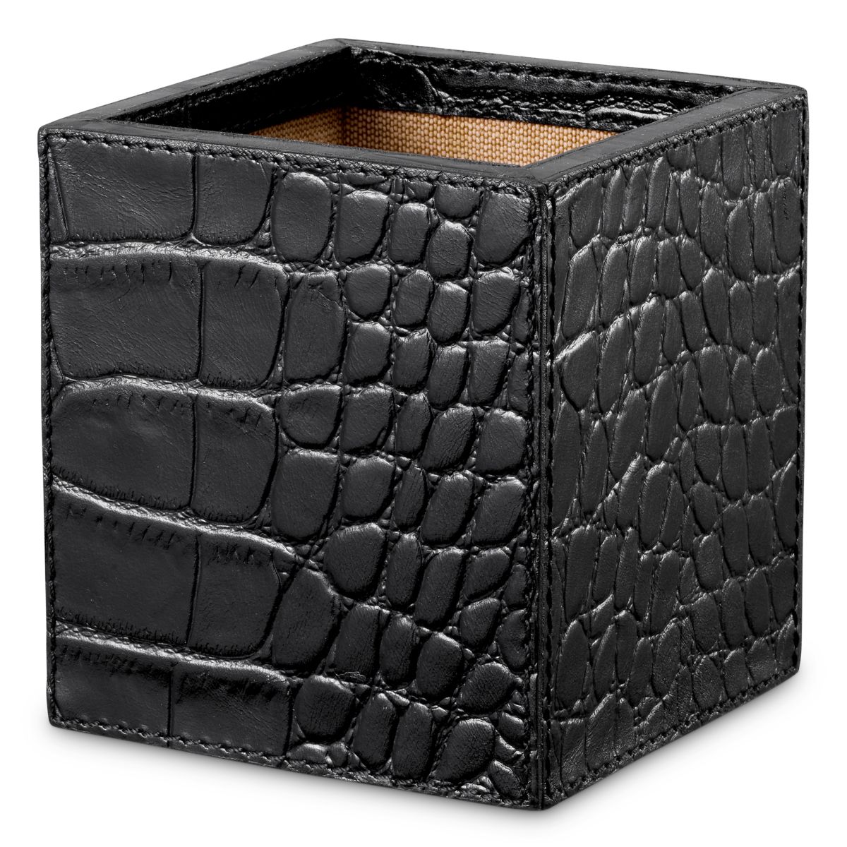 Black croc leather desk set, letter holder, pencil box and bin