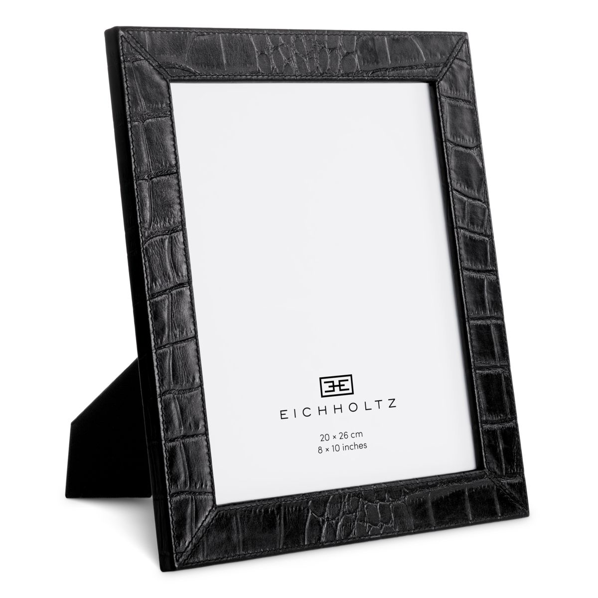 Set of two black croc leather photo frames, one small & one large