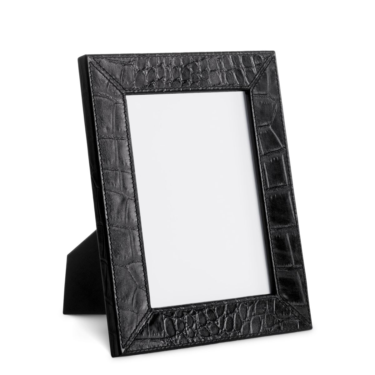 Set of two black croc leather photo frames, one small & one large