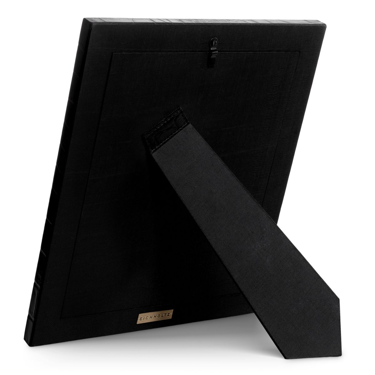 Set of two black croc leather photo frames, one small & one large