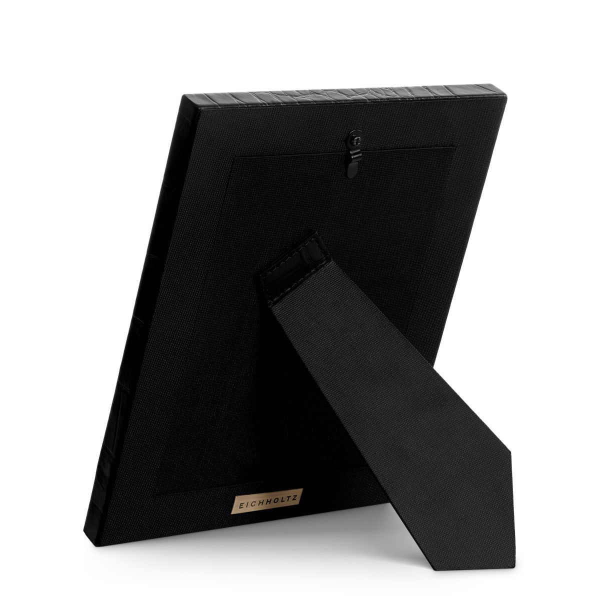 Set of two black croc leather photo frames, one small & one large
