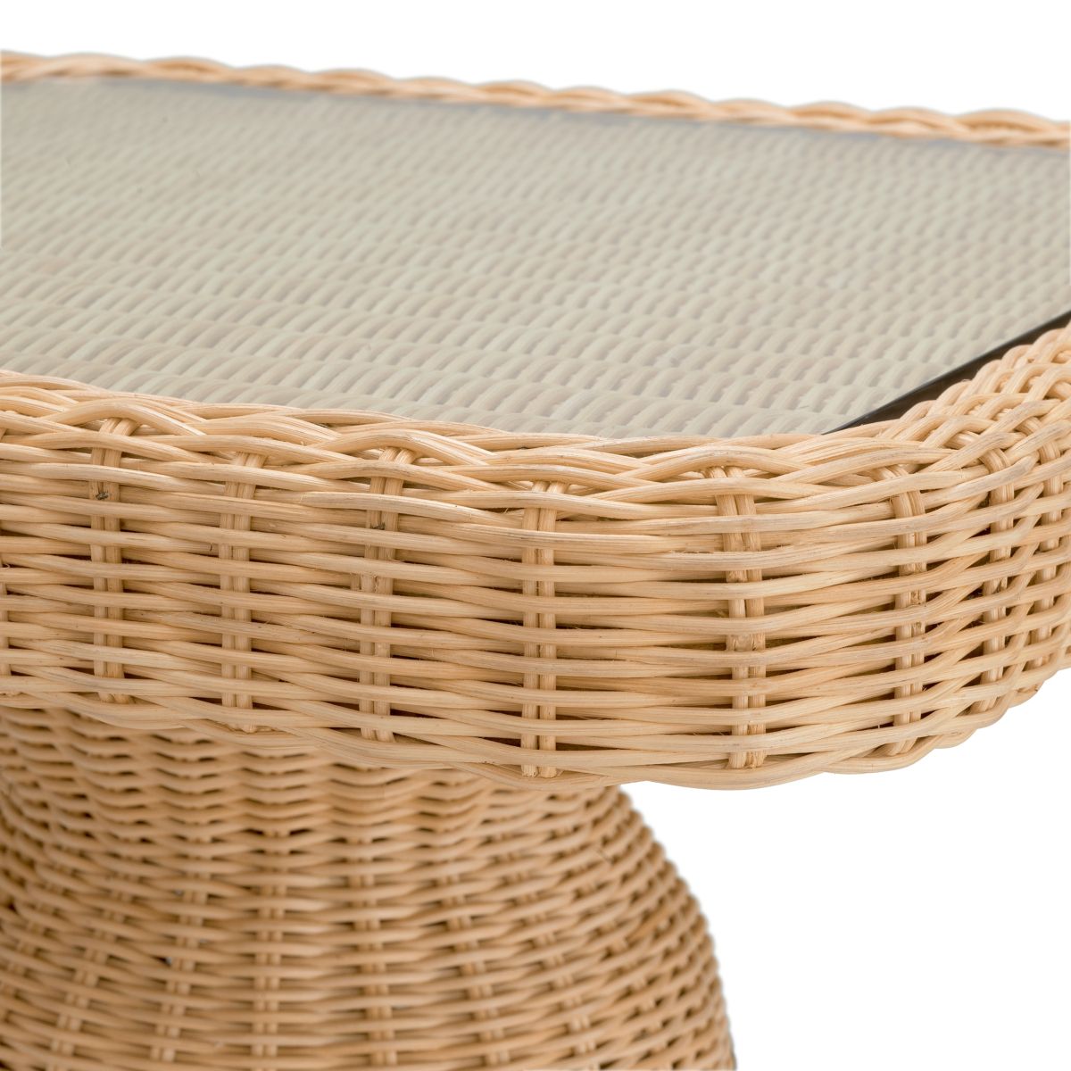 Square rattan side table with glass top