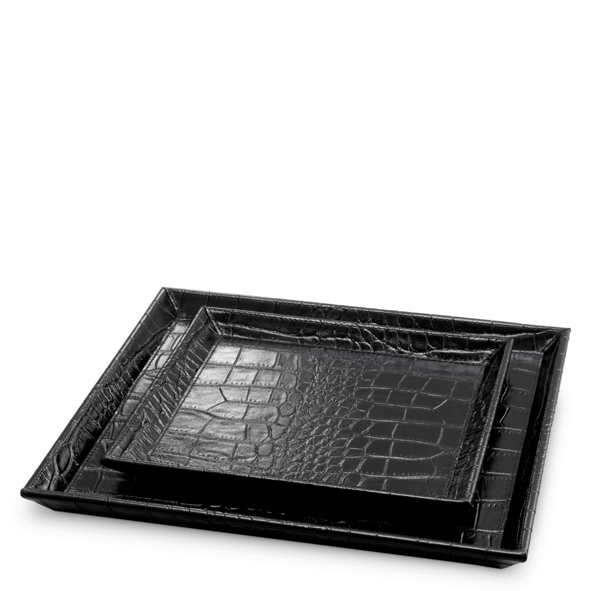 Set of two bar trays with faux croc leather pattern