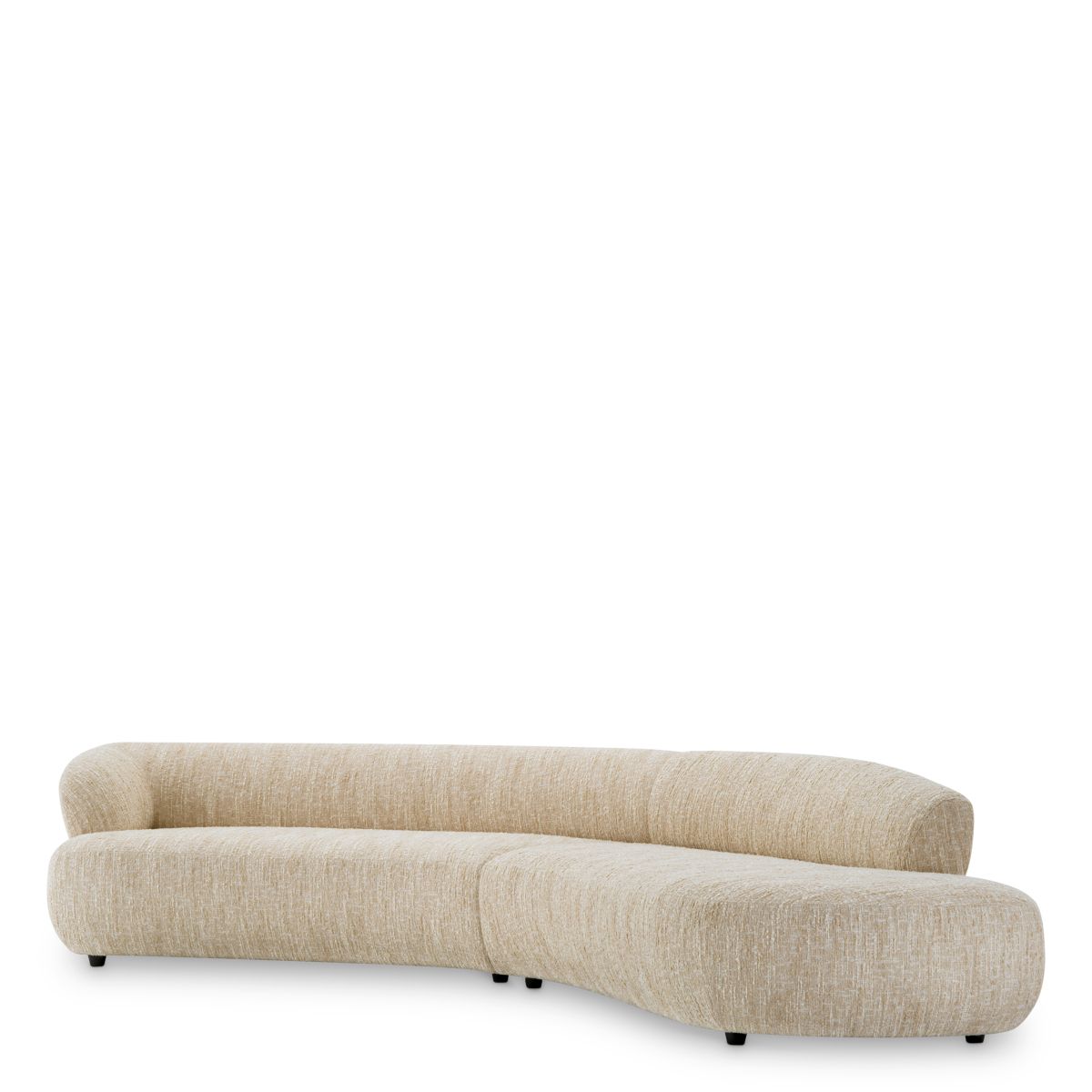 Elegant slightly curved sofa in boucle cream finish