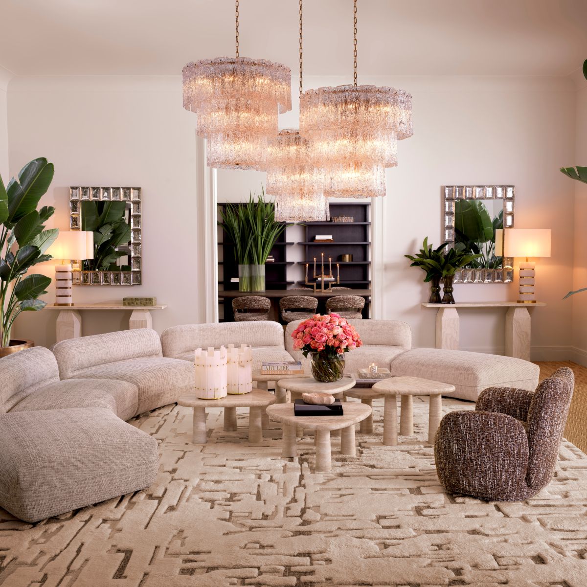 Middle section of modular sofa in textured beige finish