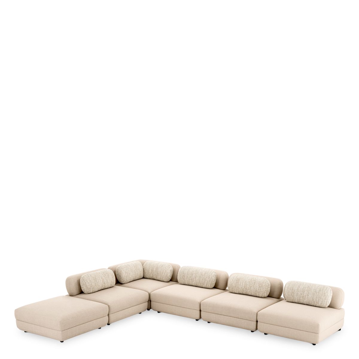 Middle section of modular sofa in boucle cream finish with black feet
