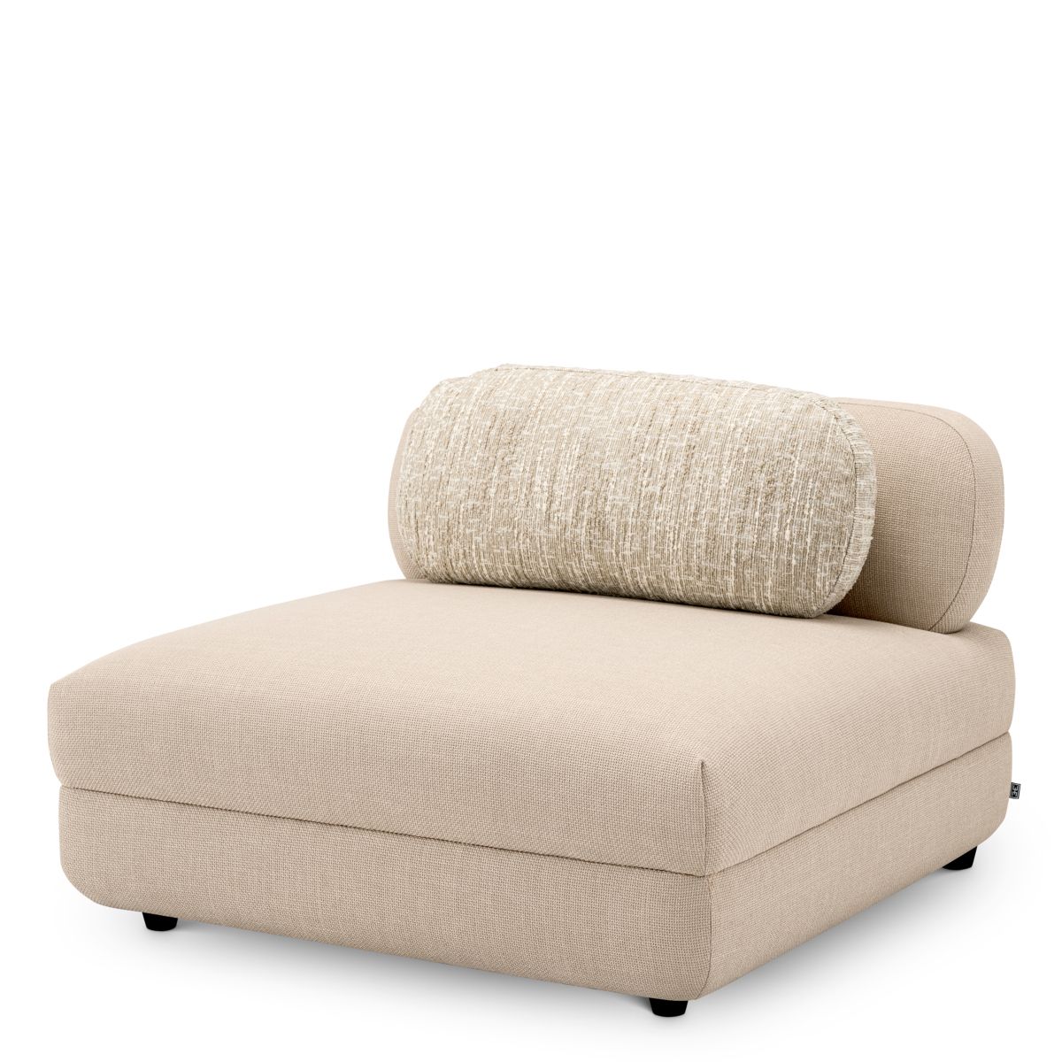 Middle section of modular sofa in boucle cream finish with black feet
