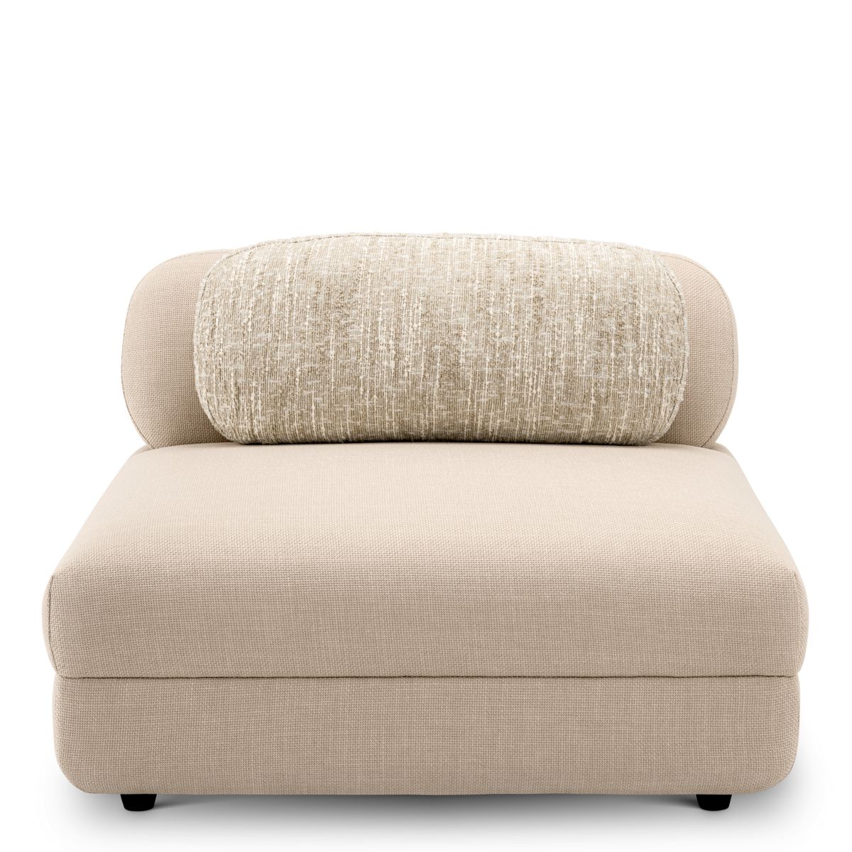 Middle section of modular sofa in boucle cream finish with black feet