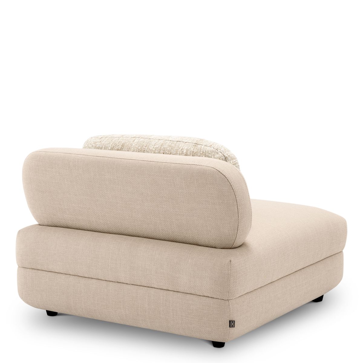 Middle section of modular sofa in boucle cream finish with black feet