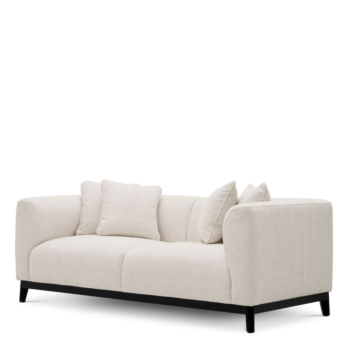 Minimalist style sofa in compact design finished in luxurious off-white fabric.