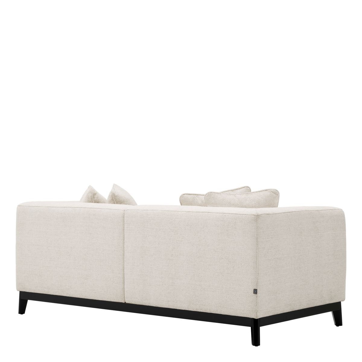 Minimalist style sofa in compact design finished in luxurious off-white fabric.