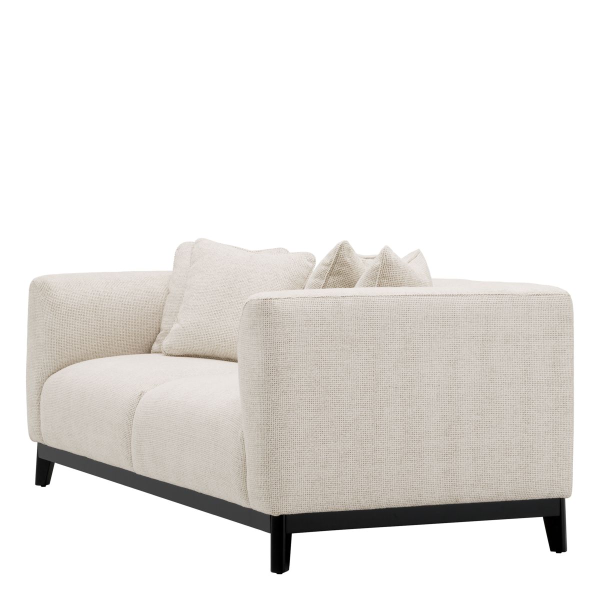 Minimalist style sofa in compact design finished in luxurious off-white fabric.