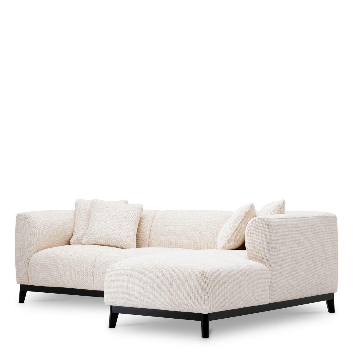 Minimalist style corner sofa in compact design finished in luxurious off-white fabric.