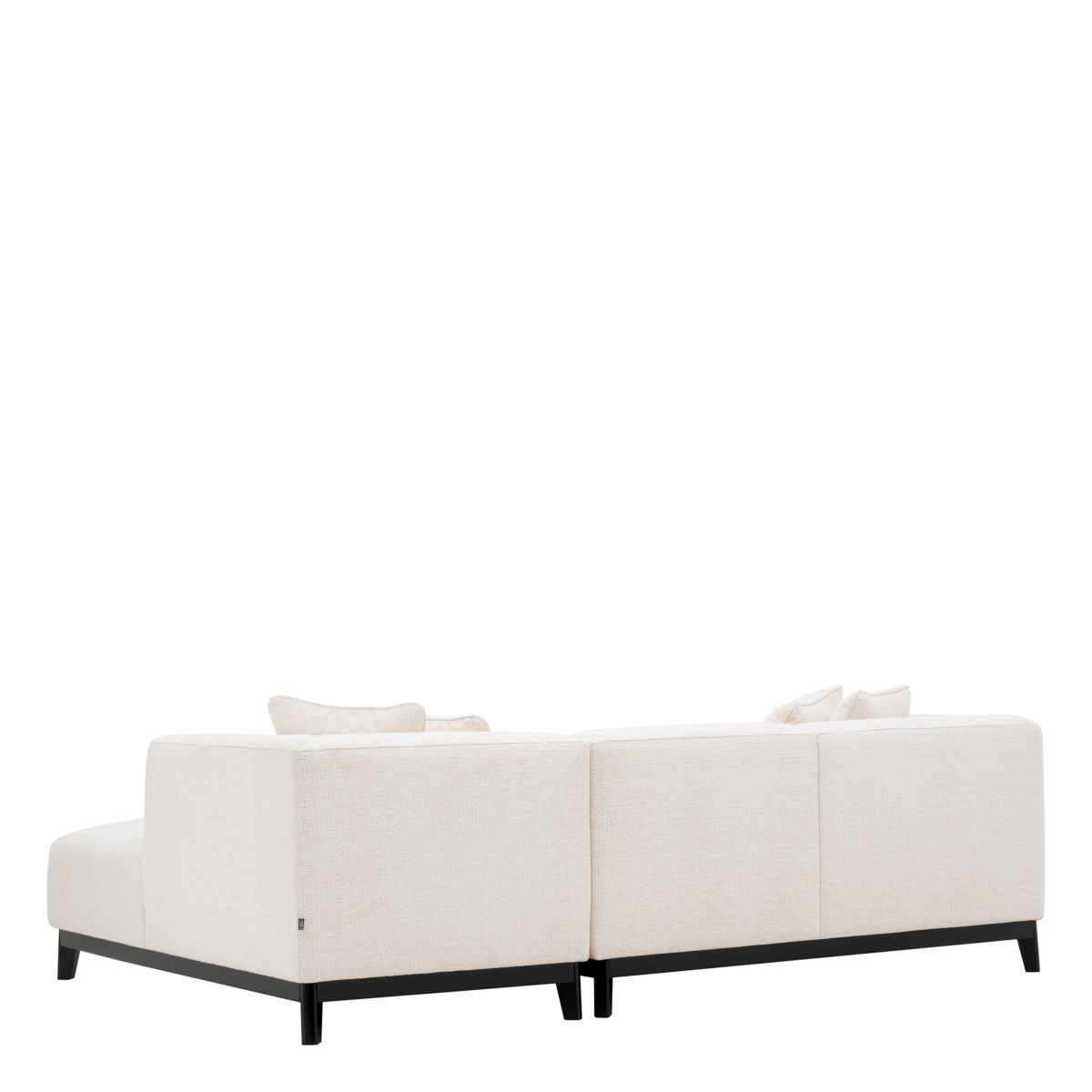 Minimalist style corner sofa in compact design finished in luxurious off-white fabric.