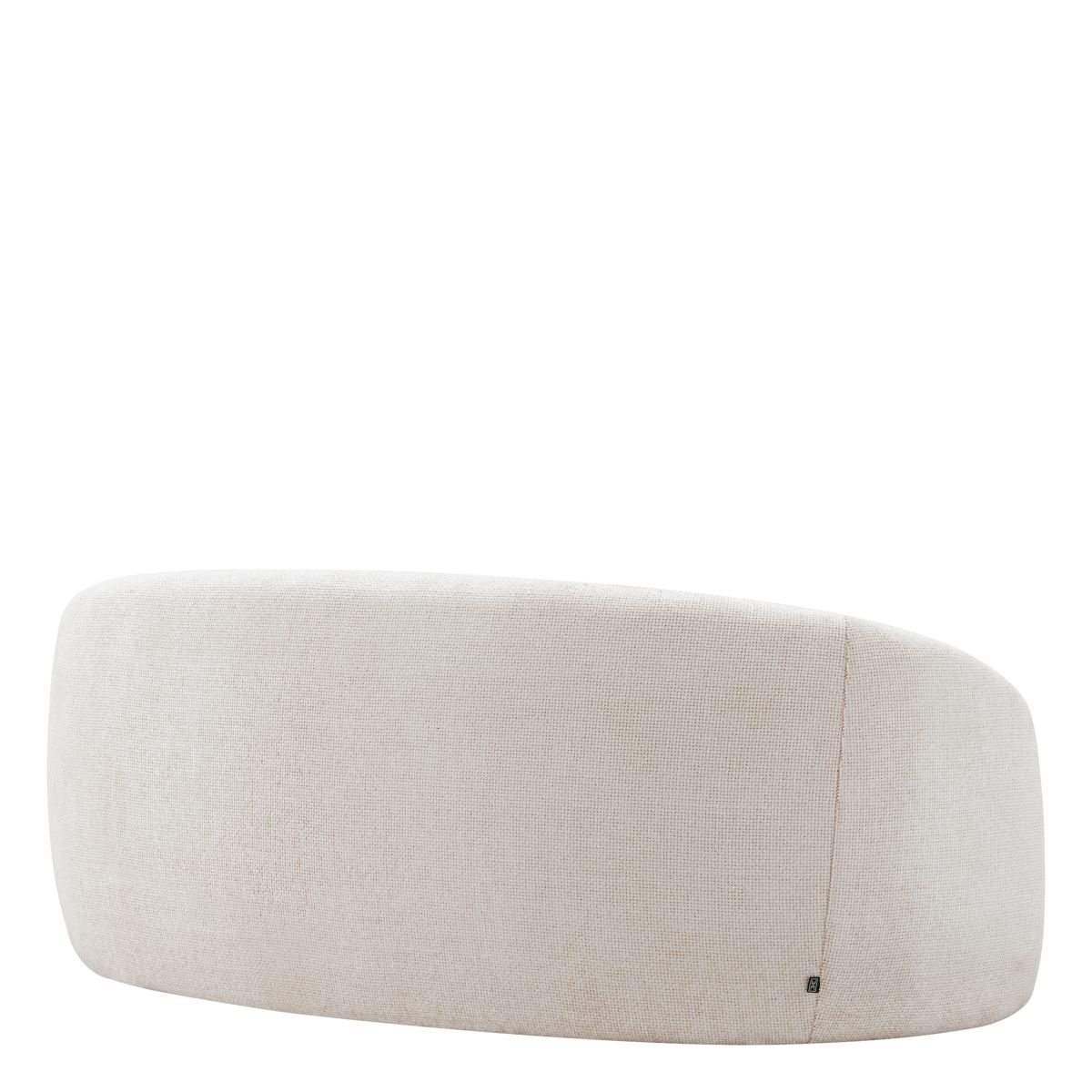 Off white sofa with curved back and a sleek black base