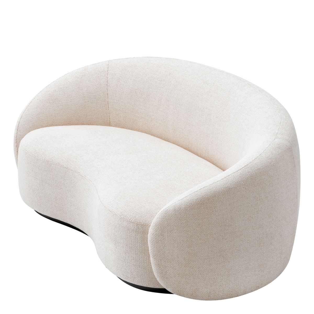 Off white sofa with curved back and a sleek black base