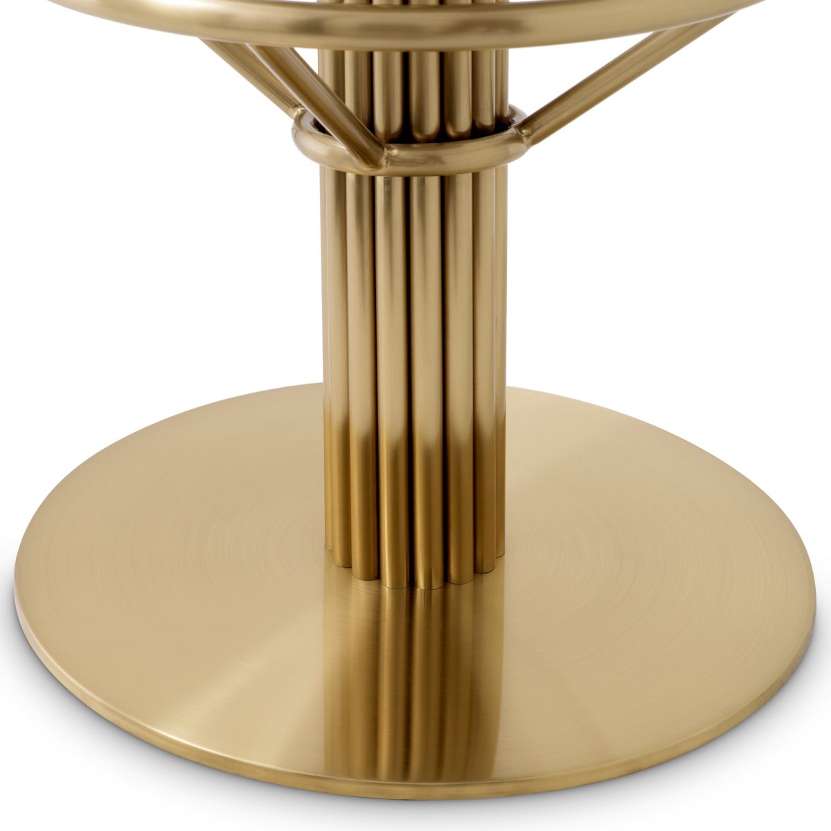 Contemporary bar stool with brass finish base and velvet grey seat