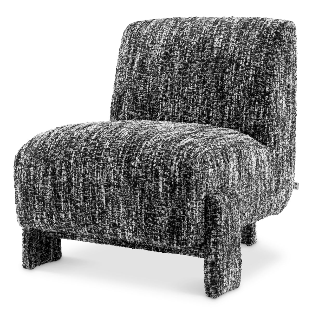 Contemporary chair in black and white marl boucle finish