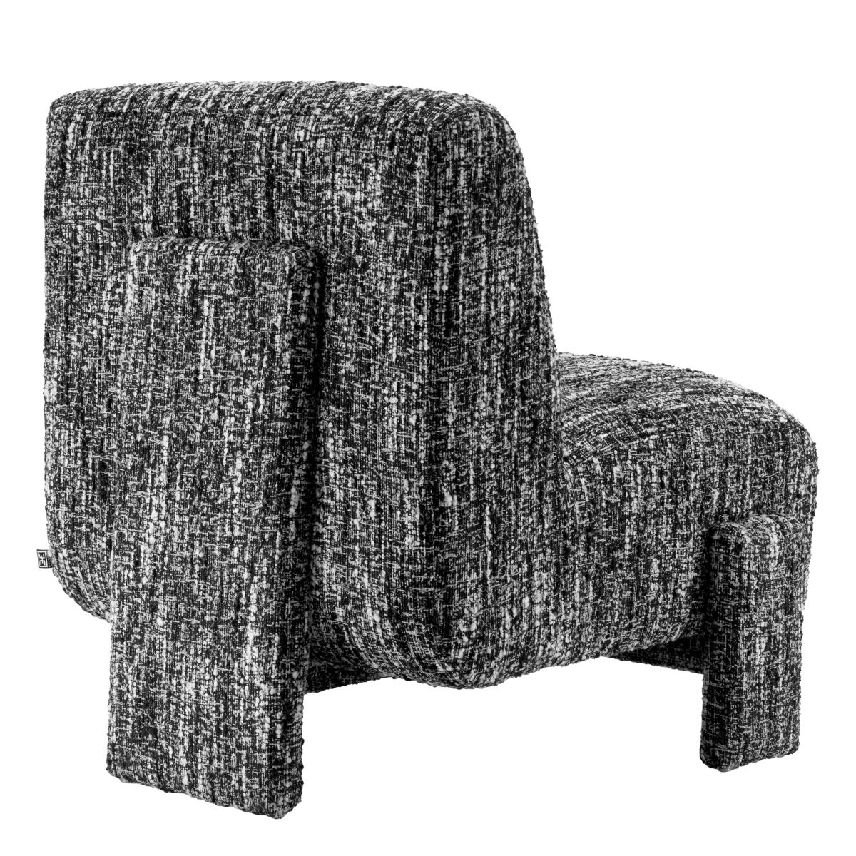 Contemporary chair in black and white marl boucle finish