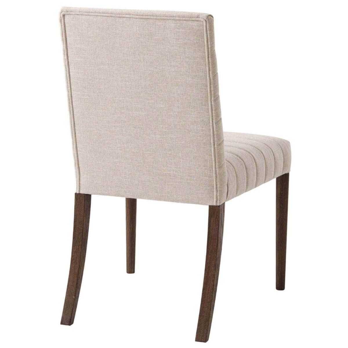 Beige dining chair with dark brown wooden legs