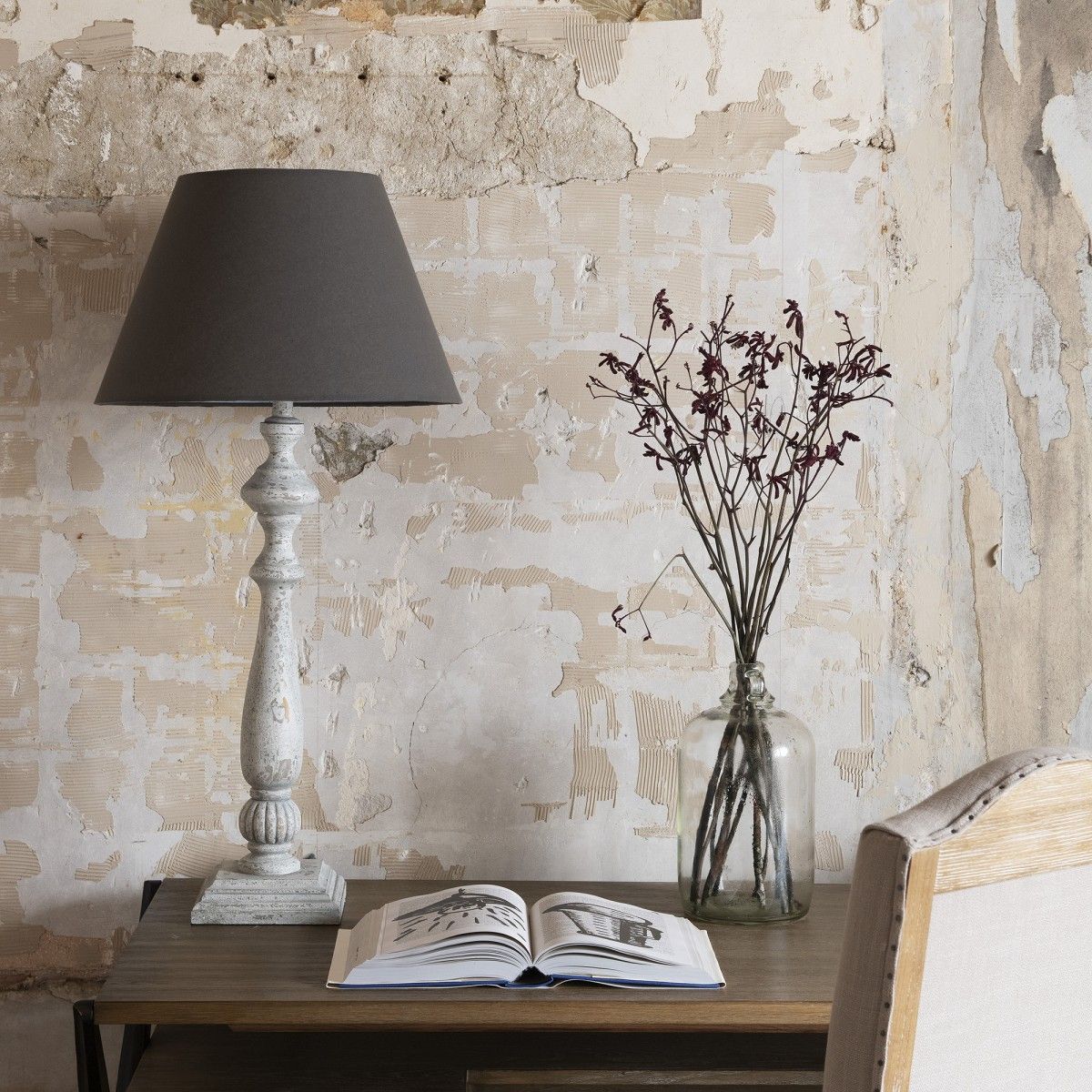 Shabby chic grey table lamp deals