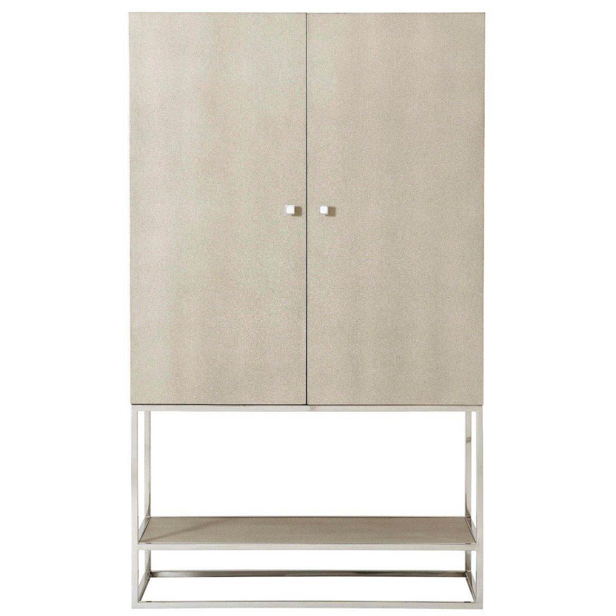 Natural leather bar cabinet with glass insert