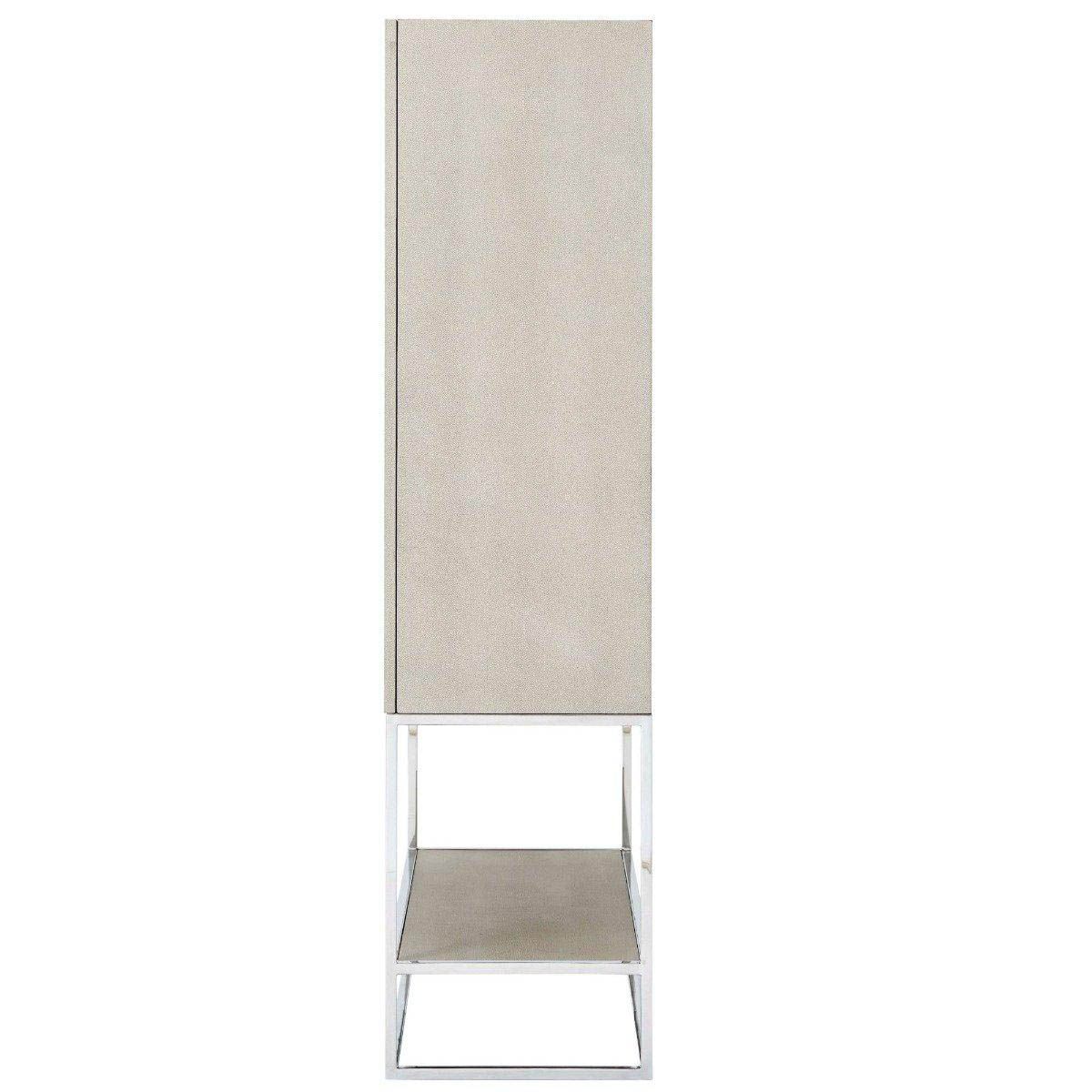 Natural leather bar cabinet with glass insert