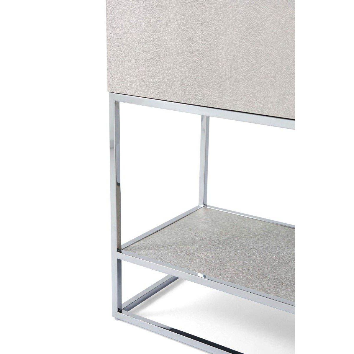 Natural leather bar cabinet with glass insert