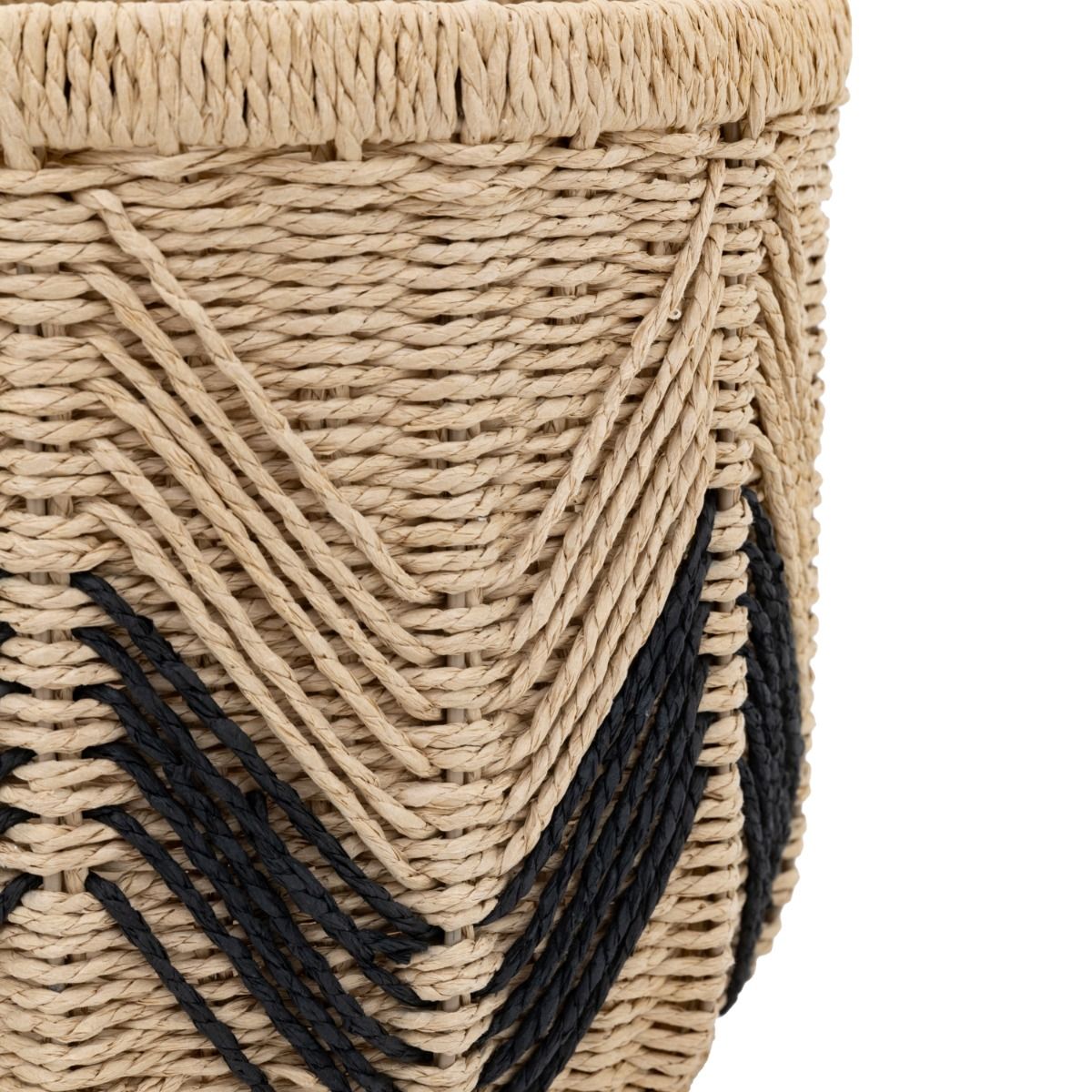 Set of three woven baskets with black detailing