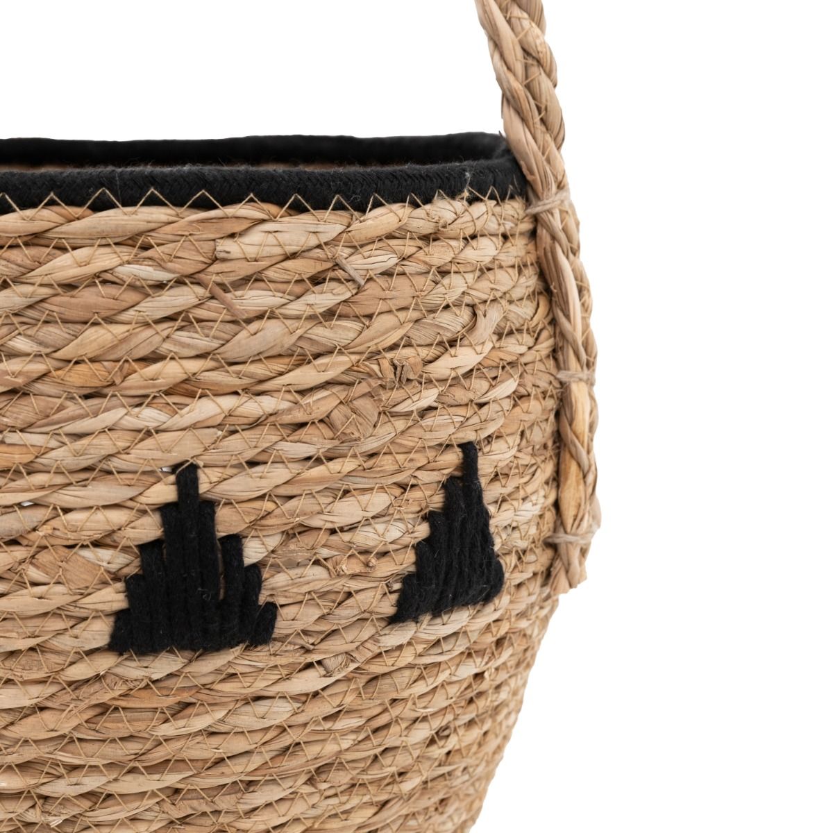 Set of three woven baskets with black detailing