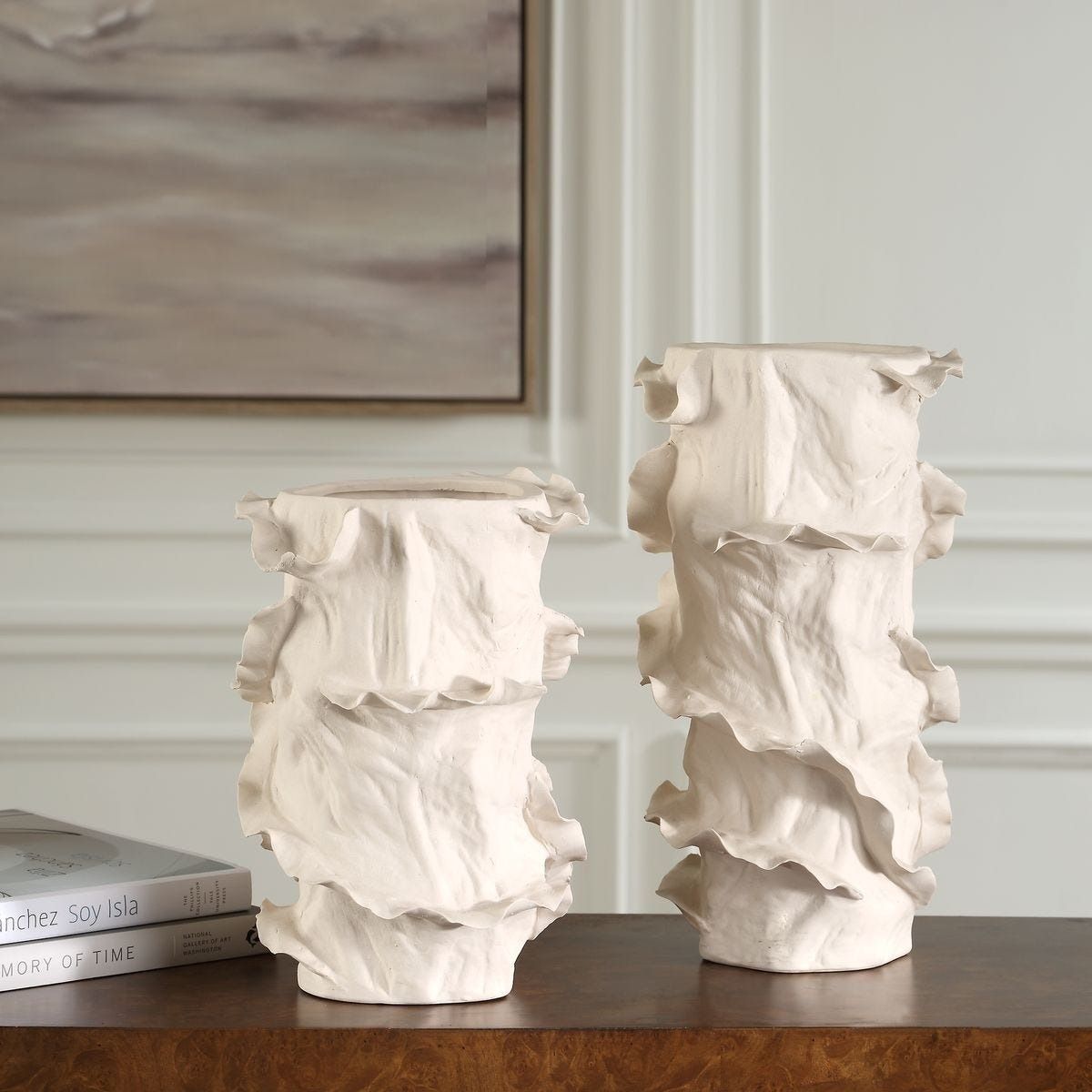 Ripple Crest White Vases - Set of 2