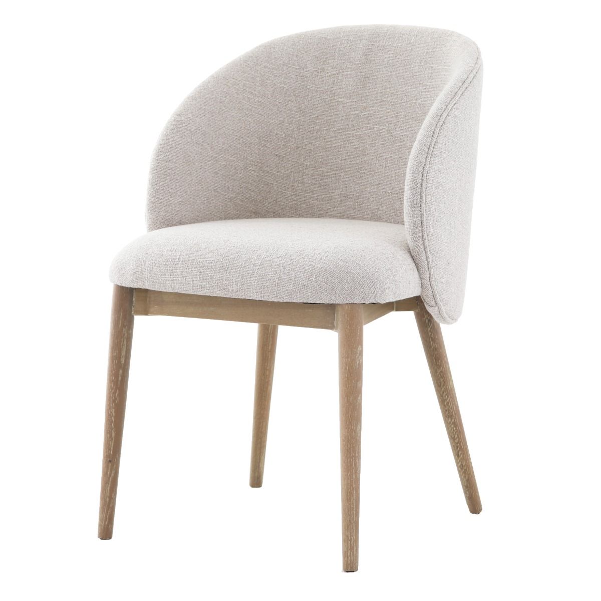 The Eton Dining Chair, with its curved upholstered back, soft linen fabric, and solid oak frame, offers modern comfort and Scandinavian-inspired style for everyday dining.