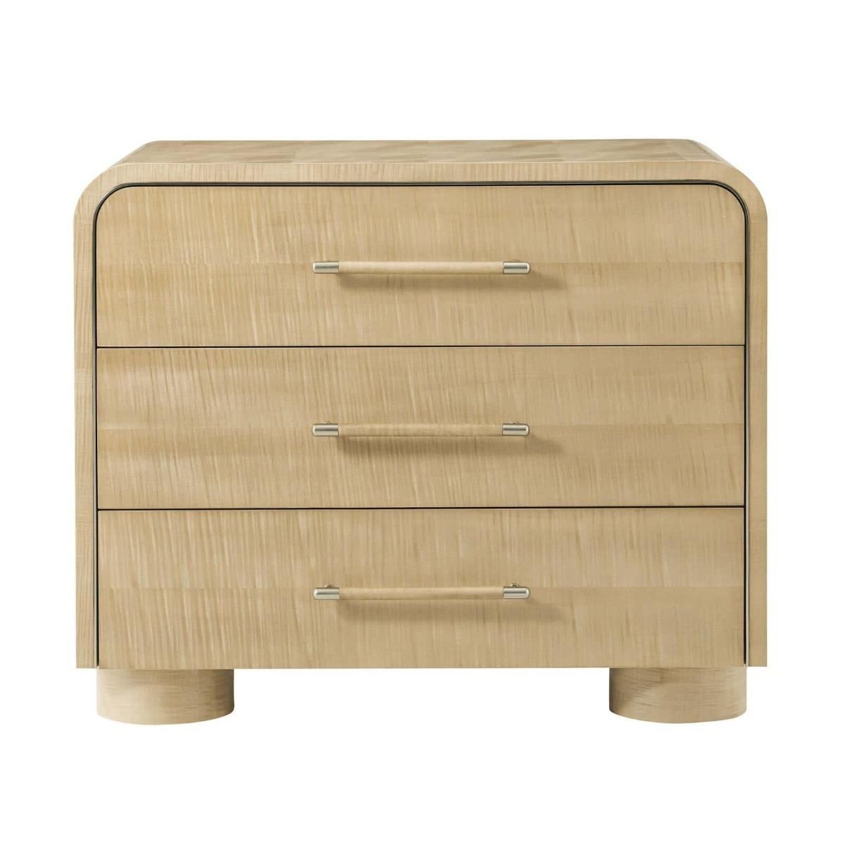 Set of three drawers with rounded silhouette and natural wood finish