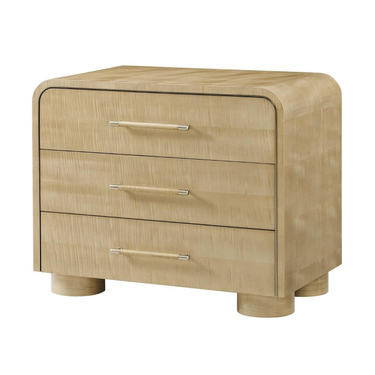 Set of three drawers with rounded silhouette and natural wood finish