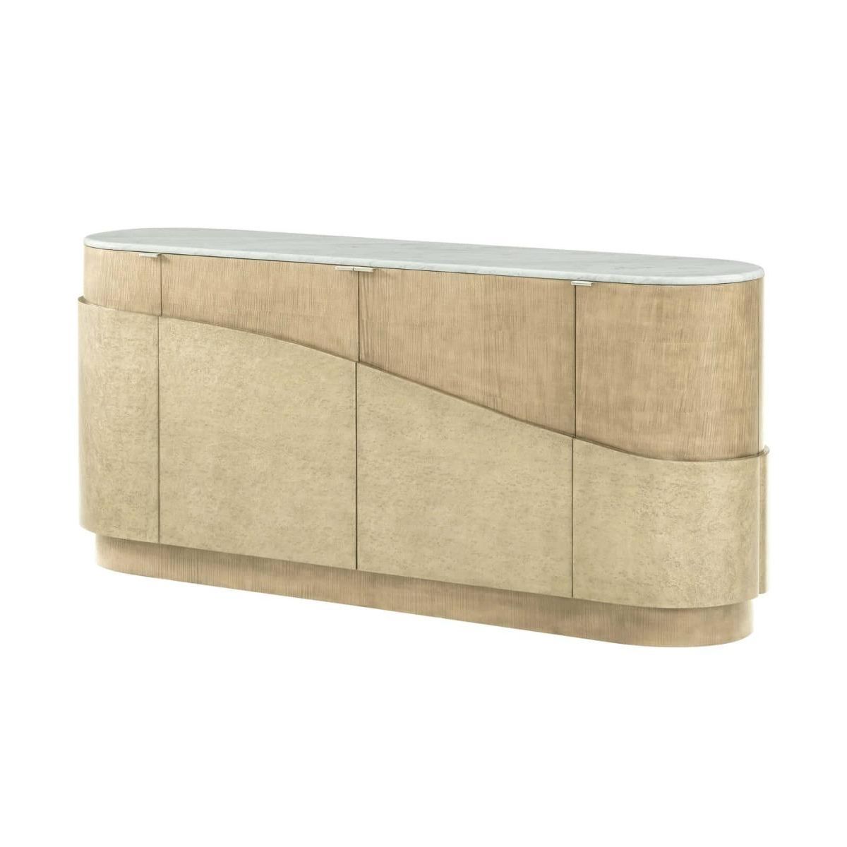 Wooden sideboard with textured wave finish and four cupboard doors