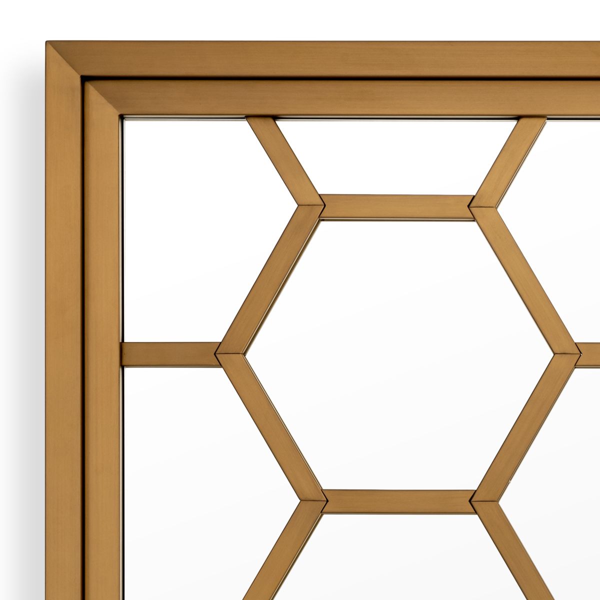 brass framed mirror with geometric design