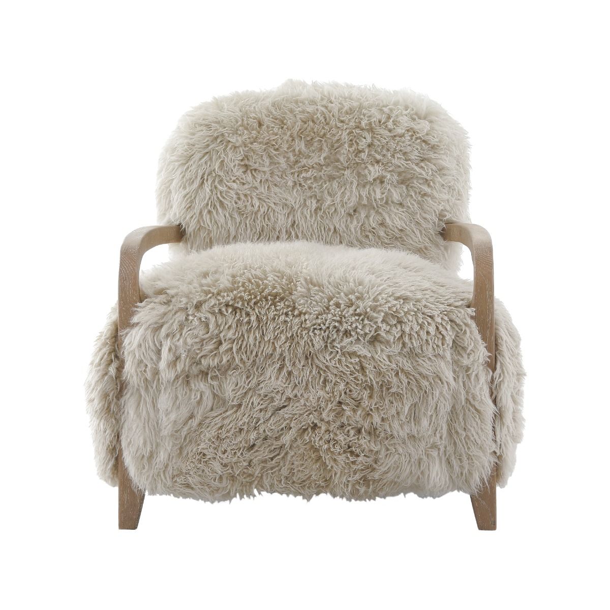 The Baaarb Accent Chair, featuring real cream sheepskin and a solid oak frame, adds Scandi-inspired charm and luxury to any room.