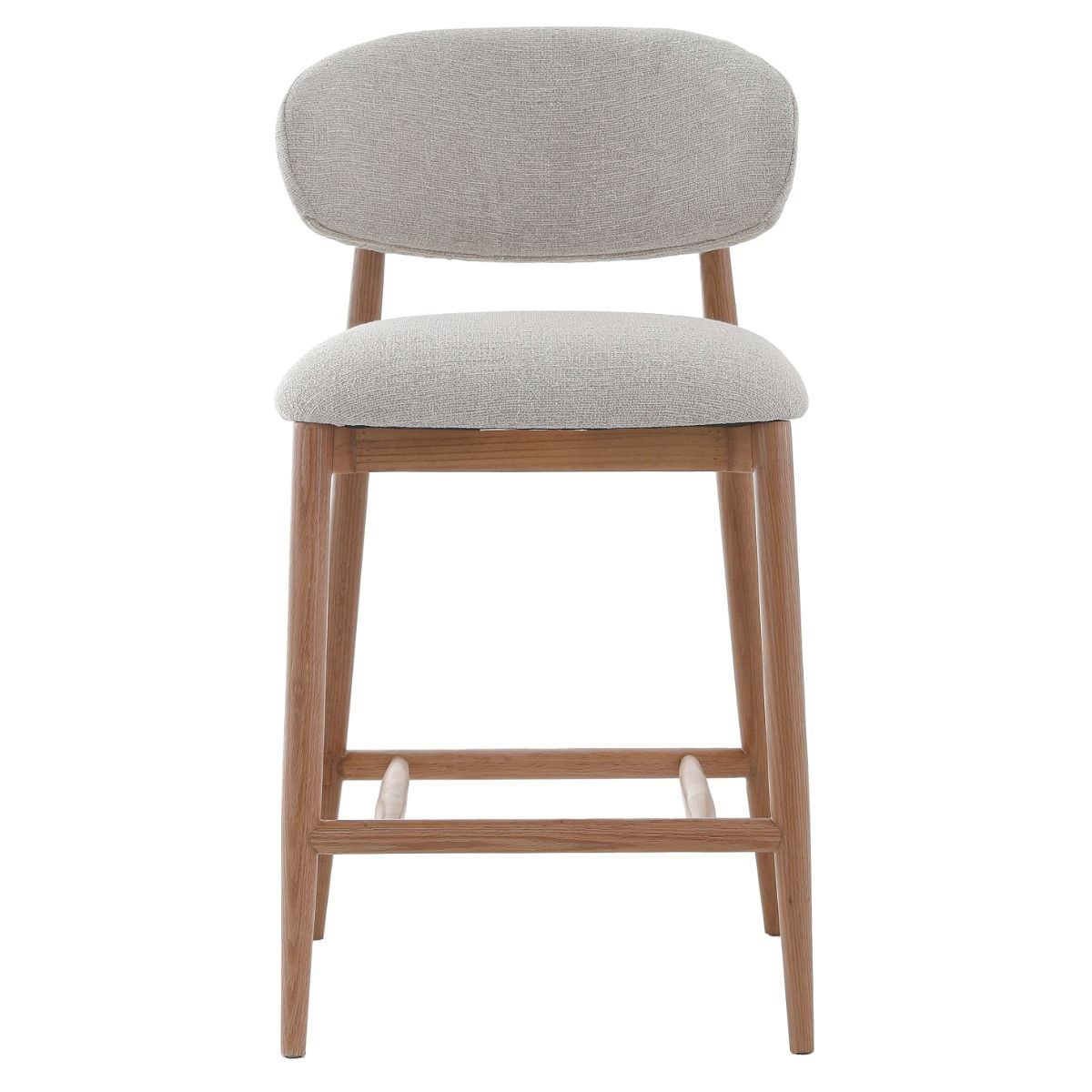 The Blockley counter stool, with its sleek curves, premium linen upholstery, and solid oak frame, adds modern style and durability to any kitchen, complemented by a matching Dining Chair.