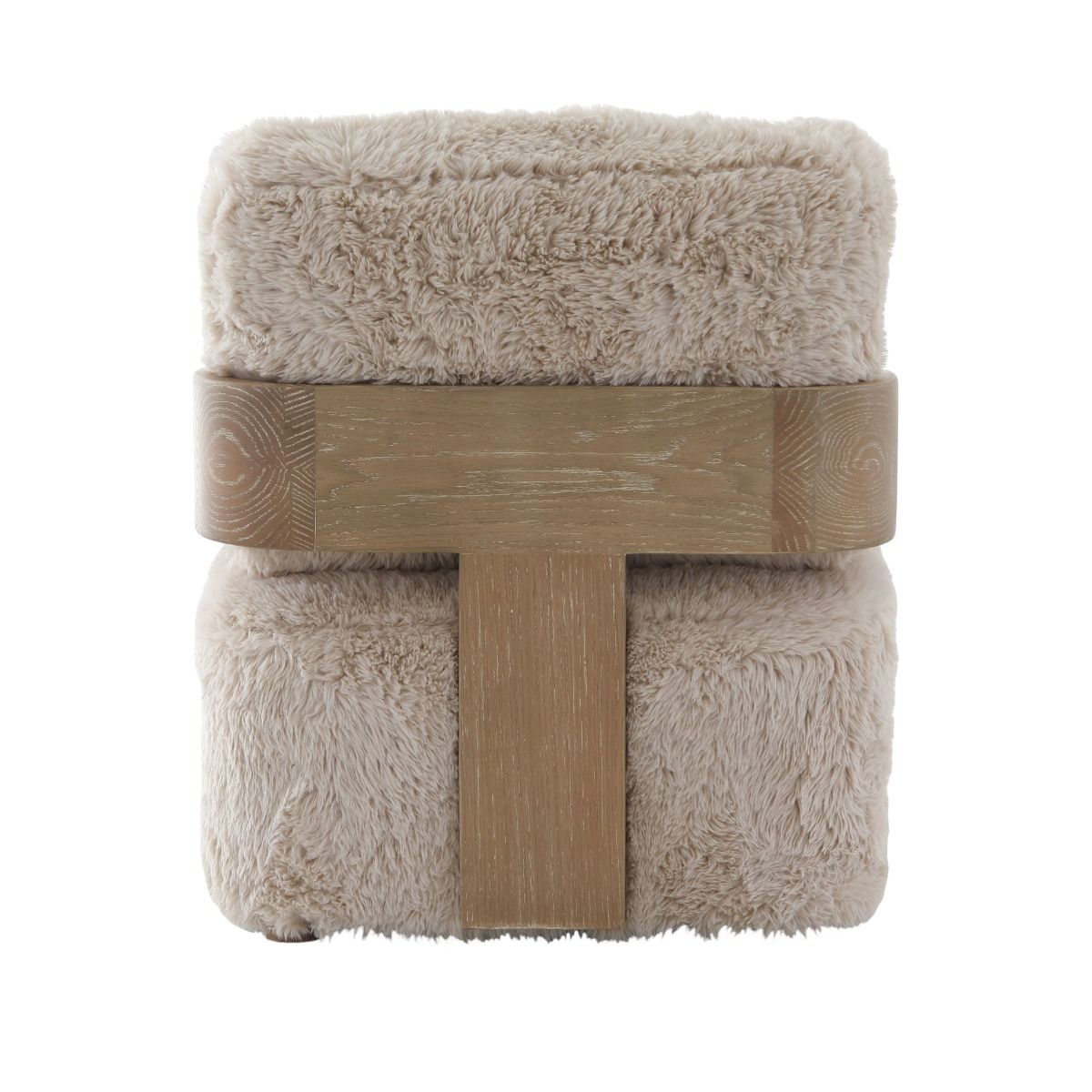 The Winnie Accent Chair, with its solid oak frame and sand-coloured faux fur upholstery, offers a cocoon of comfort and refined elegance