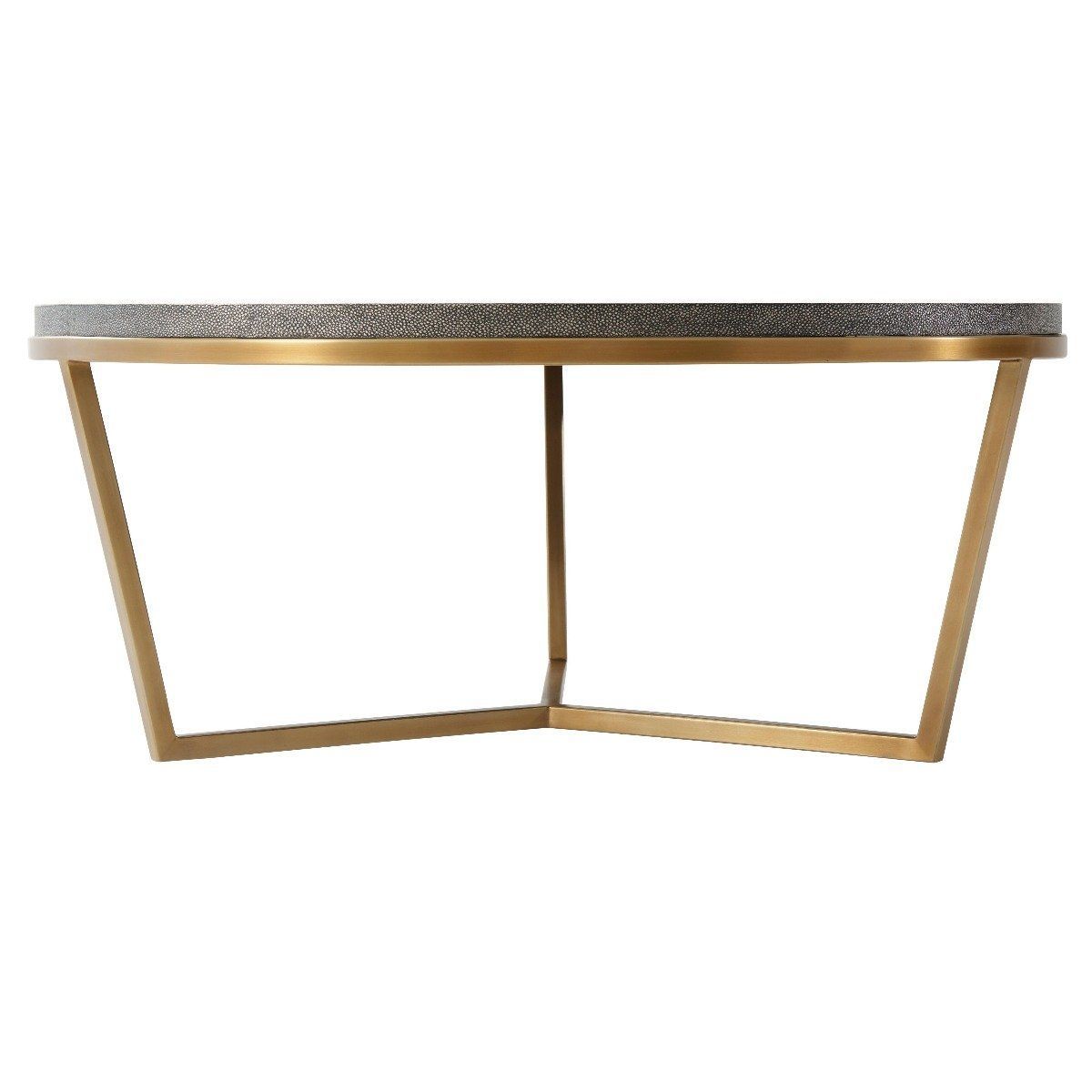 Round coffee table in shagreen finish with brushed brass geometric legs