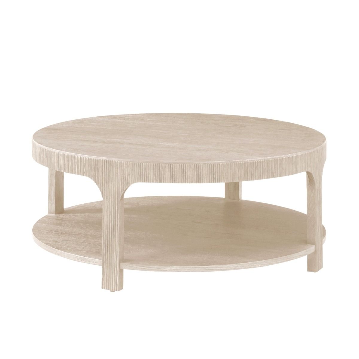 Light wood coffee table with rigged edge details 