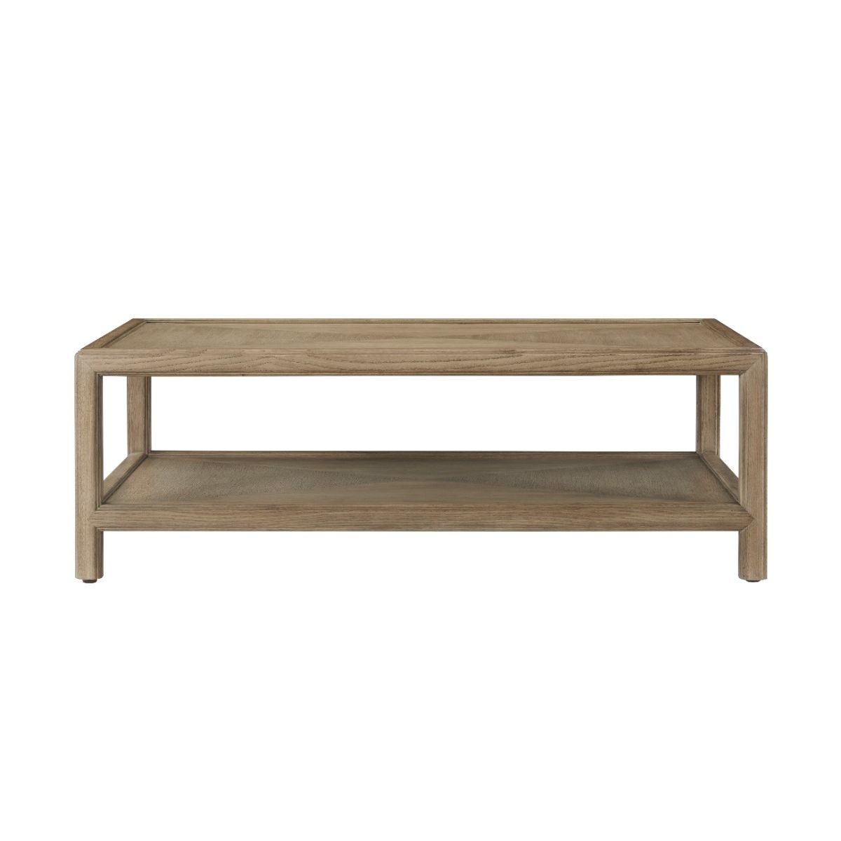 Rectangular wooden coffee table with lower shelf