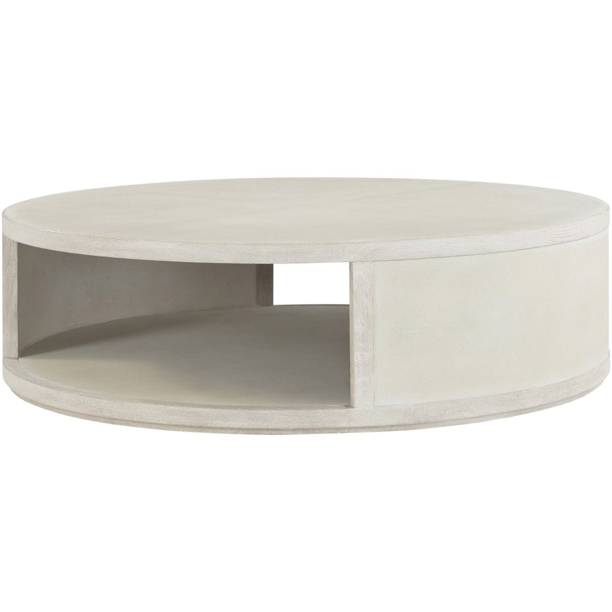Circular coffee table in chic white finish with simple silhouette