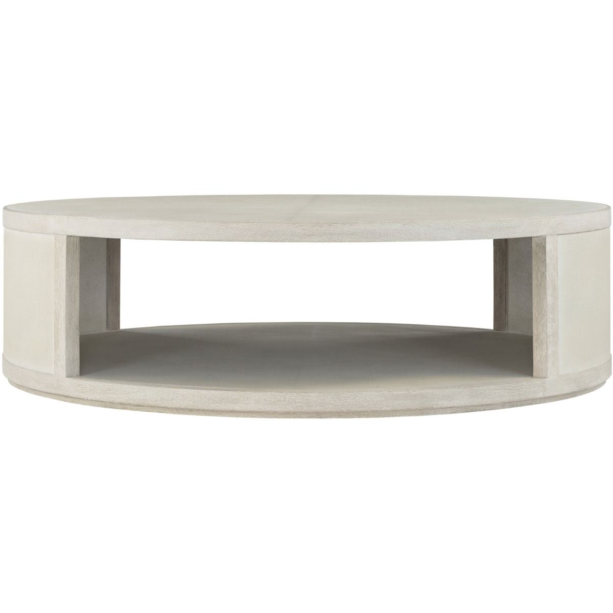 Circular coffee table in chic white finish with simple silhouette