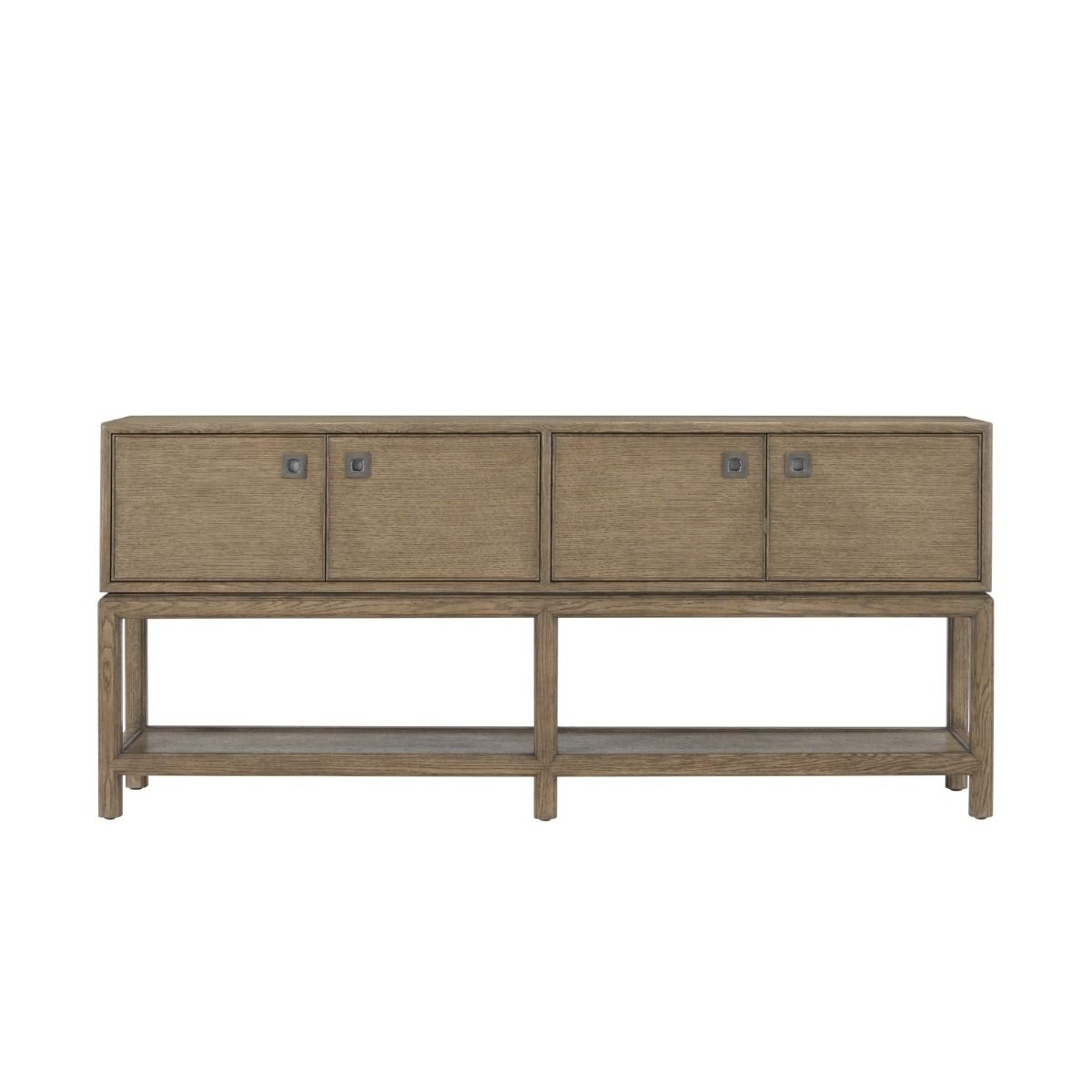 Wooden storage console with two spacious cupboards and lower shelf