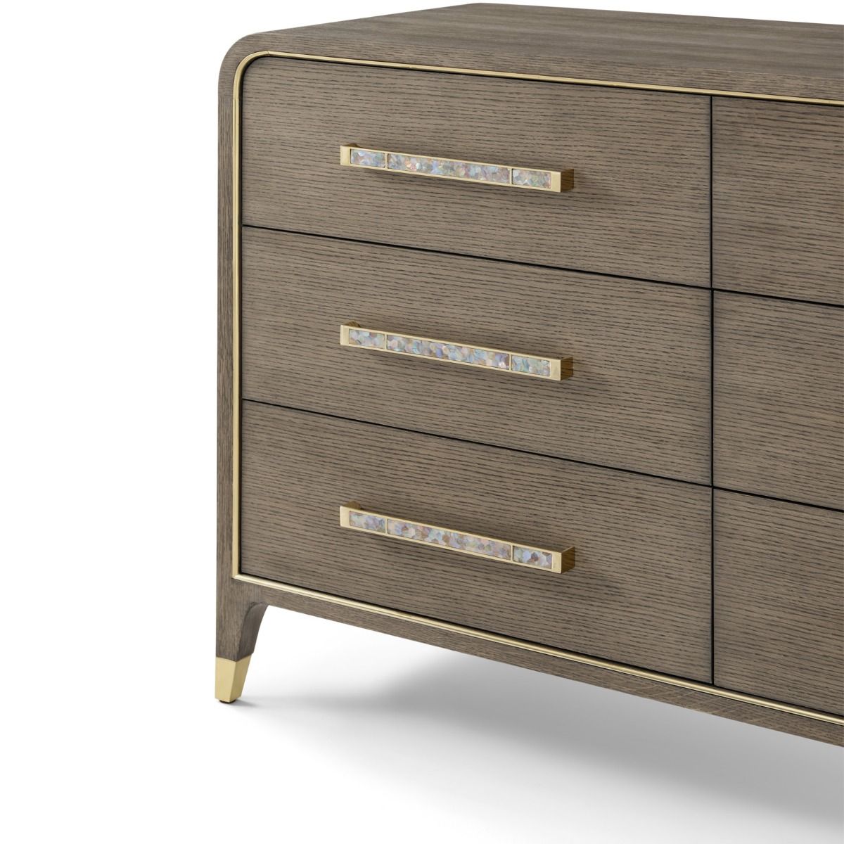 9 drawer chest of drawers in dark finish wood with curved silhouette